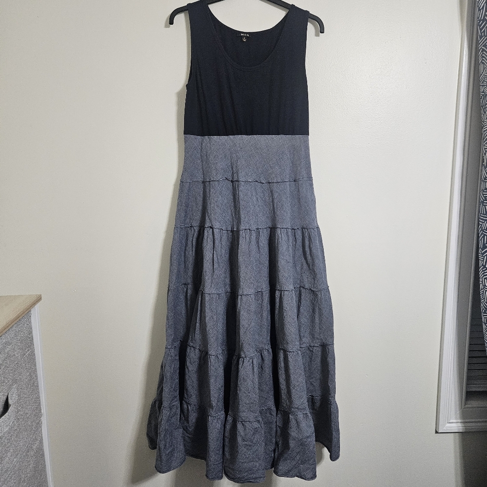 Iman blue tiered ruffled A Line maxi dress boho spring flowy Western prairie M